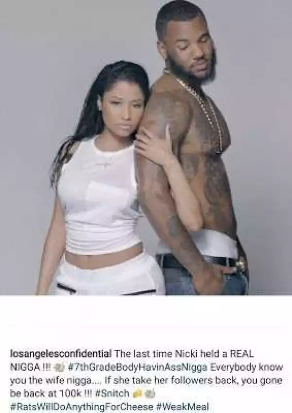 " The Last Time Nicki Held A Real Ni**a ": Rapper The Game Disses Meek Mill As He Shares This Unclad Photo He Took With Minaj, Meeky Fires Back